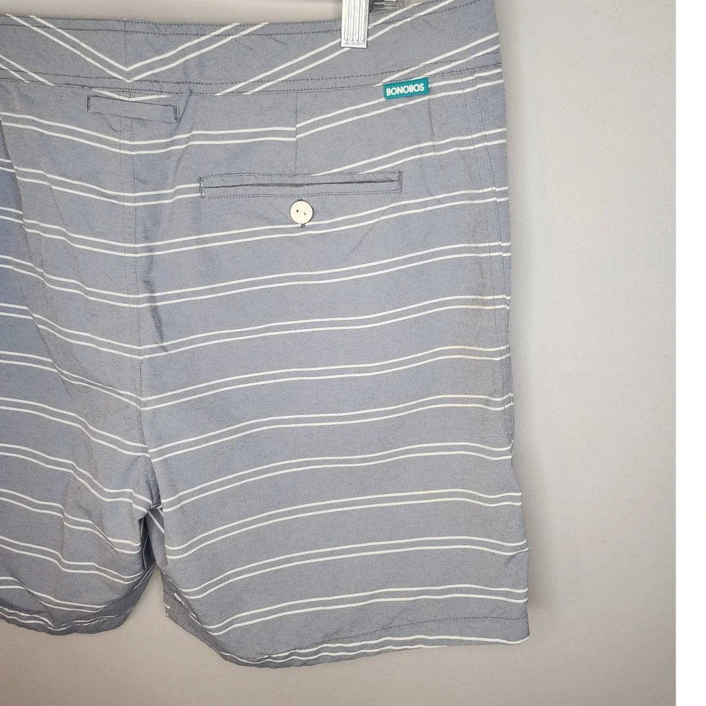 Bonobos Swim Trunks Men's XL (35) Shorts Gray Striped‎ Flat front